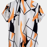 Color Block Abstract Print Button Up Shirt