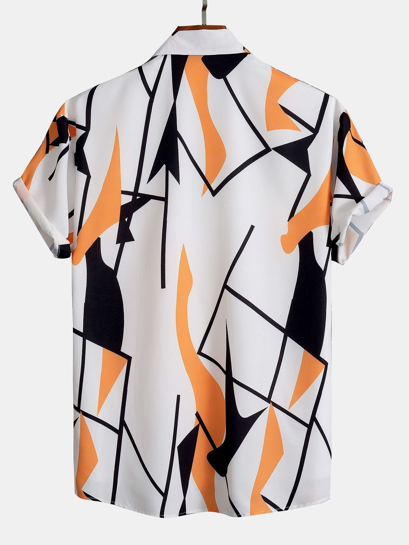 Color Block Abstract Print Button Up Shirt