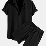 Muscle Fit Ribbed Shirt & Shorts Set