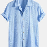 Geometric Jacquard Textured Cuban Shirt & Straight Leg Linen Pants Set