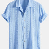 Geometric Jacquard Textured Cuban Shirt & Straight Leg Linen Pants Set