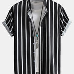 Striped Button Up Shirt & Man Mid Length Drawstring Swim Shorts Set