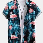 Flamingo Tropical Print Button Up Shirt