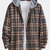 Hooded Button Up Plaid Shirt