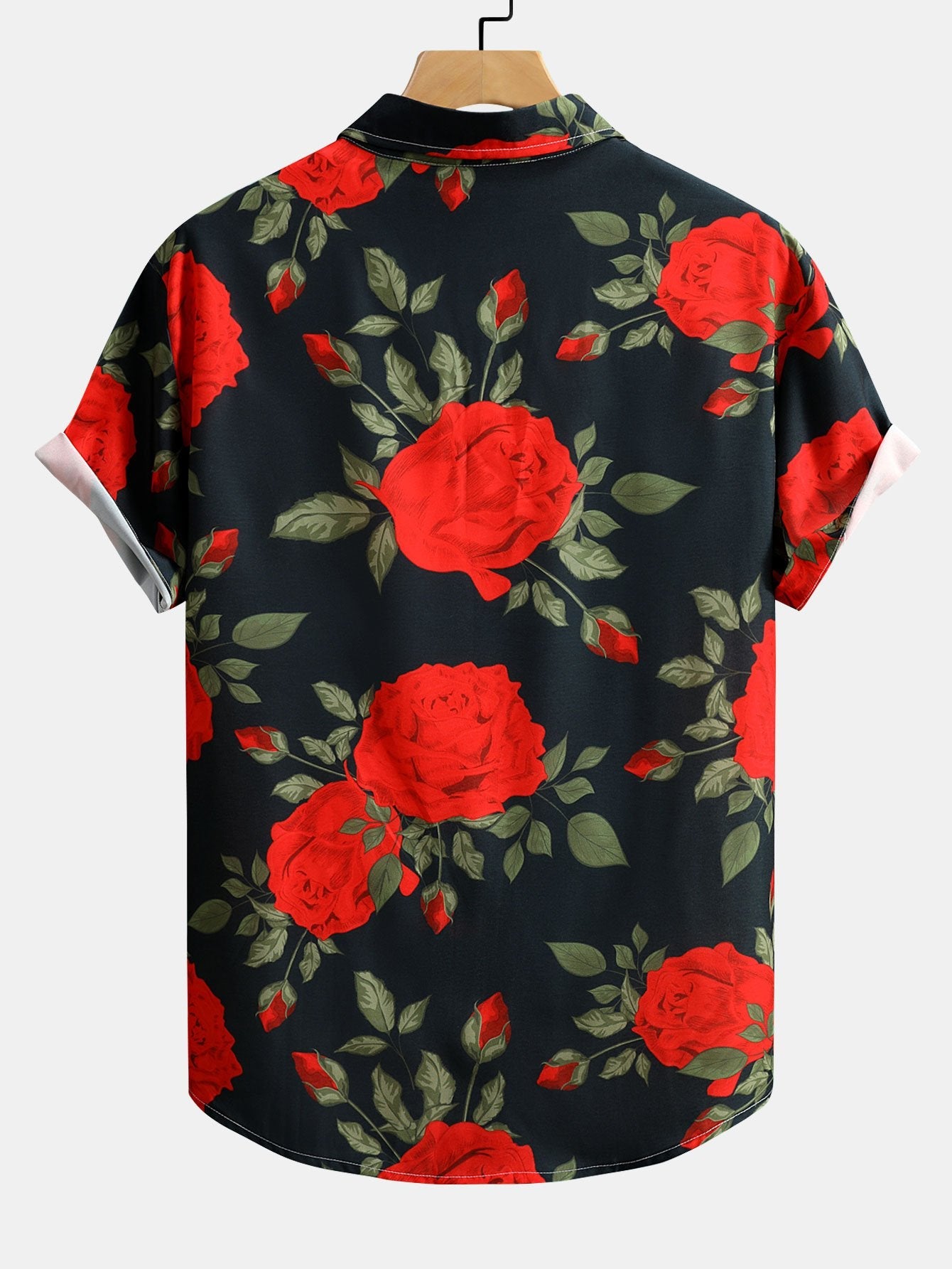 Red Rose Print Button Up Shirt