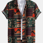 Floral Geometric Patchwork Print Cotton Shirt