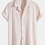 Knitted Geometric Rhombus Jacquard Cuban Shirt & Crinkle Textured Pants Set