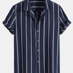 Cotton Blend Striped Cuban Shirt & Linen Cotton Blend 11" Shorts Set