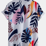 Leaf Color Block Print Button Up Shirt