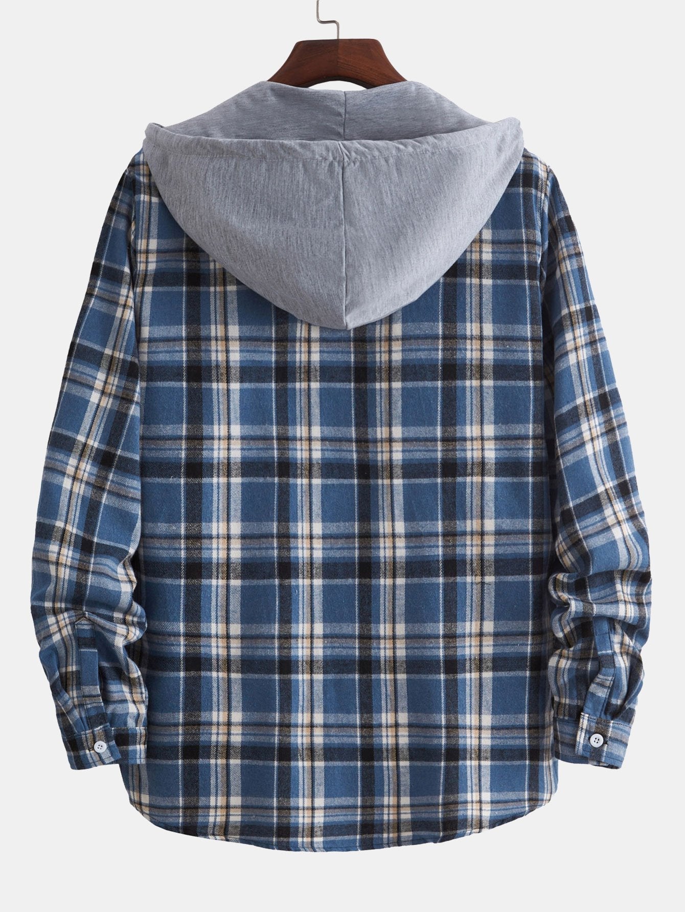 Long Sleeve Hooded Plaid Button Up Shirt