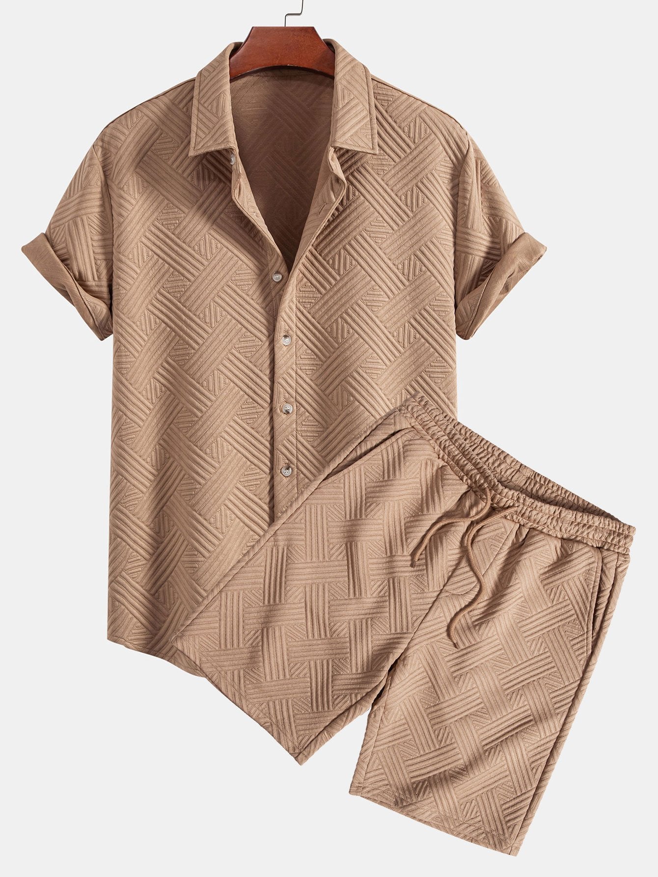Texture Jacquard Shirt & Shorts Set