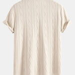 Knitted Geometric Rhombus Jacquard Button Up Shirt