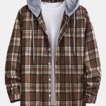 Hooded Button Up Plaid Shirt