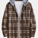 Hooded Button Up Plaid Shirt