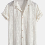 Geometric Jacquard Eyelet Cuban Shirt & Crinkle Textured Drawstring 5" Set