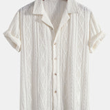 Geometric Jacquard Eyelet Cuban Shirt & Crinkle Textured Drawstring 5" Set