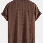 Geometric Jacquard Eyelet Cuban Shirt & Straight Leg Linen Pants Set