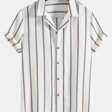 Cotton Blend Striped Cuban Shirt & Linen Cotton Blend Drawstring Shorts Set