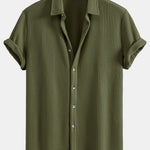 Waffle Shirt & Linen Cotton Blend Drawstring Shorts Set