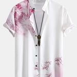 Traditional Oriental Ink Painting Print Stand Collar Shirt