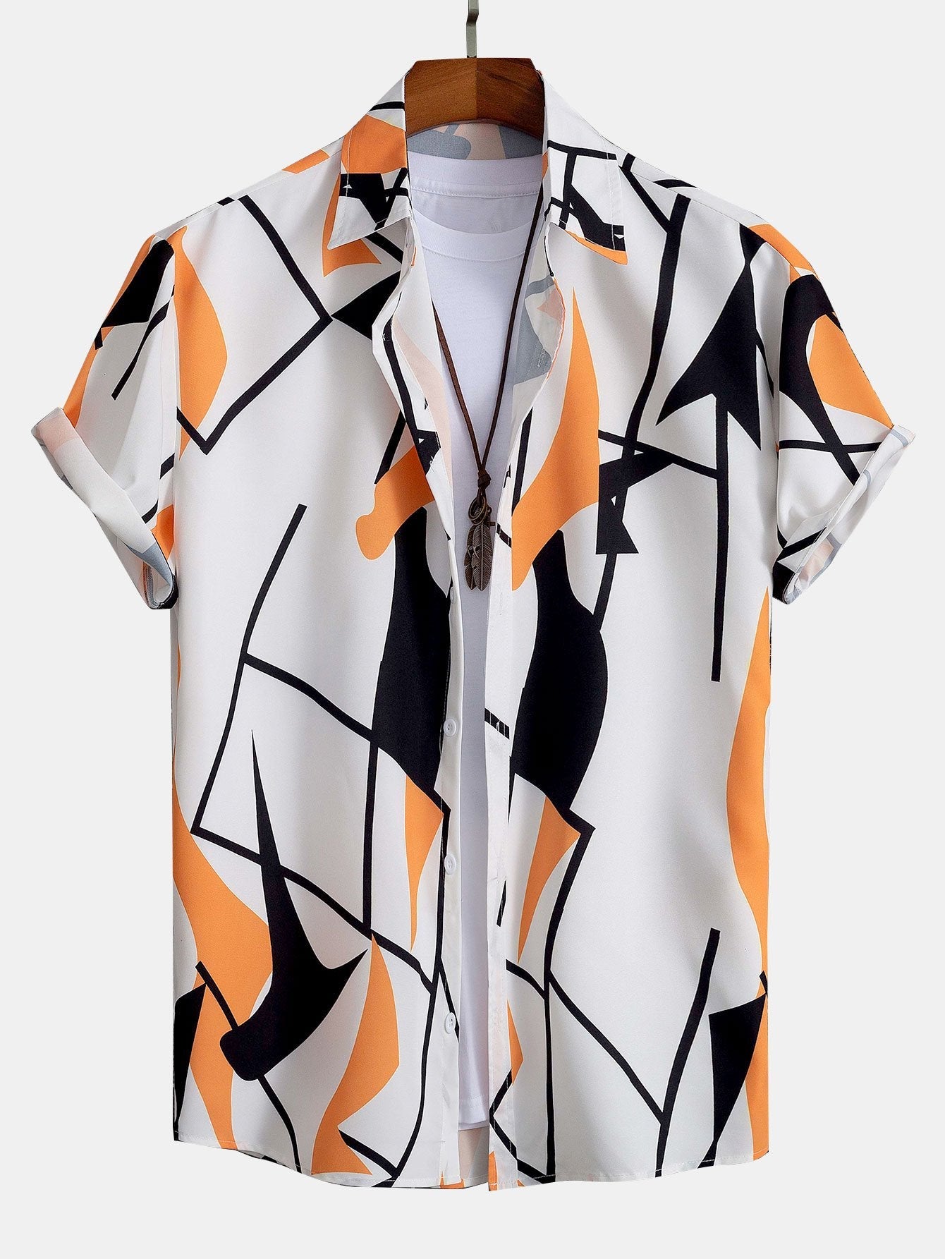 Color Block Abstract Print Button Up Shirt