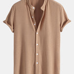 Muscle Fit Waffle Texture Stand Collar Shirt
