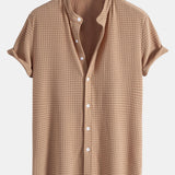 Muscle Fit Waffle Texture Stand Collar Shirt