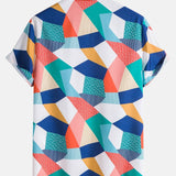 Color Block Geometric Print Shirt & Swim Shorts Set
