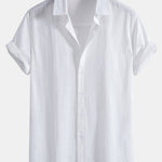 Linen Cotton Shirt & Striped Print Swim Shorts Set