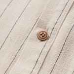 Linen Blend Striped Half Open Placket Henley Collar Shirt