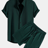 Muscle Fit Ribbed Stand Collar Shirt & Shorts Set