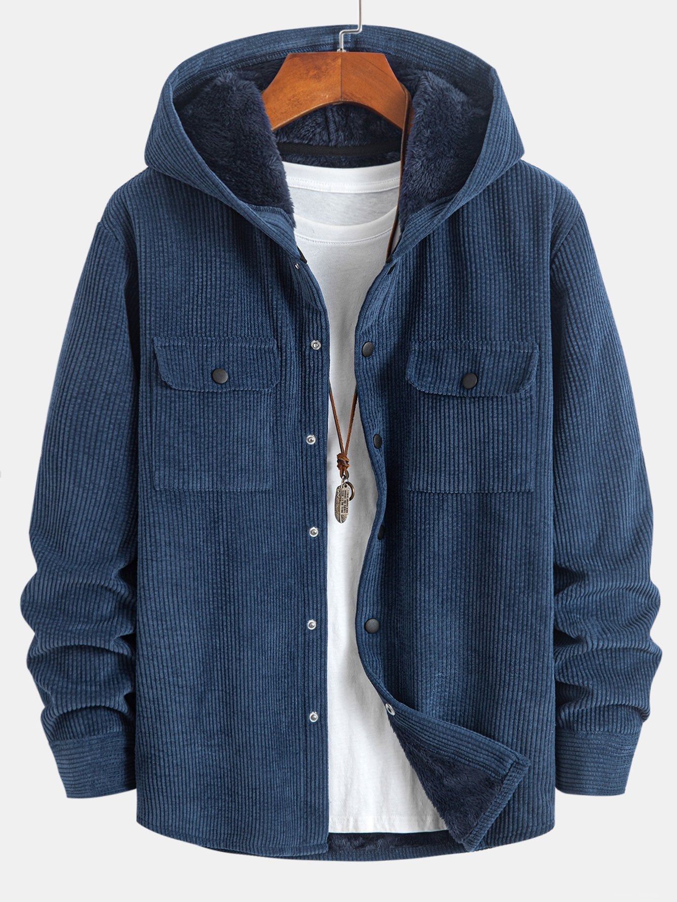 Fleece Lined Corduroy Hooded Overshirt