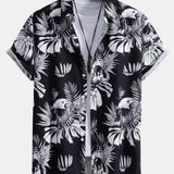 Skull Tropical Print Button Up Shirt
