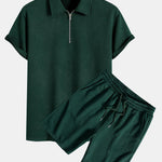 Stripe Jacquard Zip Up Polo & Shorts Set