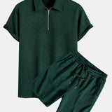 Stripe Jacquard Zip Up Polo & Shorts Set