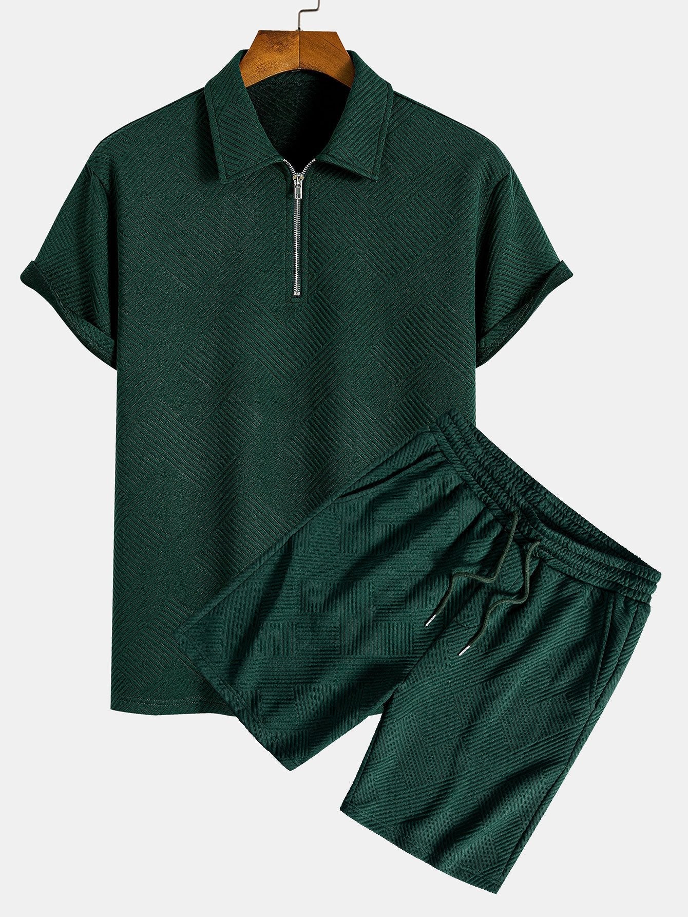 Stripe Jacquard Zip Up Polo & Shorts Set
