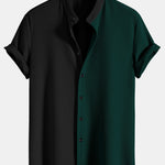 Two Tone Muscle Fit Ribbed Stand Collar Shirt & Shorts Set