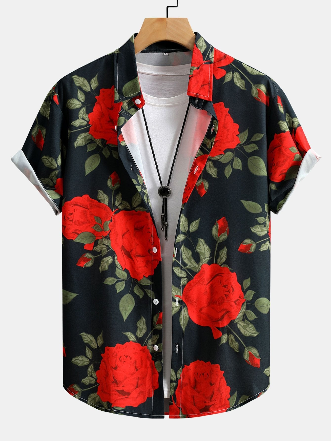 Red Rose Print Button Up Shirt