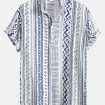 Tribal Geometric Print Half Placket Henley Collar Shirt