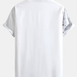 Traditional Oriental Ink Painting Print Stand Collar Shirt