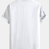 Traditional Oriental Ink Painting Print Stand Collar Shirt