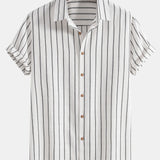 Cotton Blend Striped Button Up Shirt