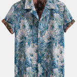 Painted Floral Jacquard Cuban Shirt & Shorts Set