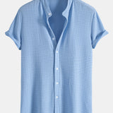 Muscle Fit Waffle Texture Stand Collar Shirt
