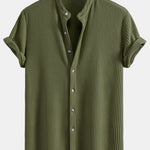 Waffle Stand Collar Shirt & Drawstring Waffle Shorts Set