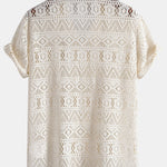Short Sleeve Geometry Textured Cuban Shirt & Linen Pants Set