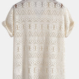 Short Sleeve Geometry Textured Cuban Shirt & Linen Pants Set