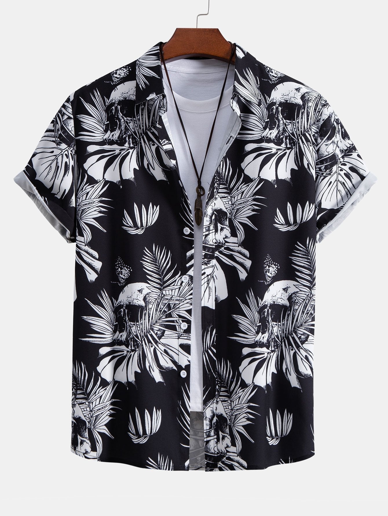Skull Tropical Print Shirt & Swim Shorts Set