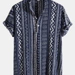 Tribal Geometric Print Half Placket Henley Collar Shirt