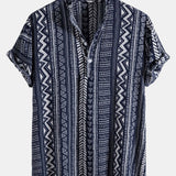 Tribal Geometric Print Half Placket Henley Collar Shirt